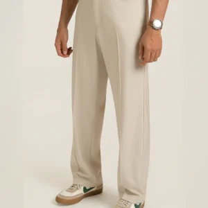 Korean Cream Relaxed Fit Pintuck Pants