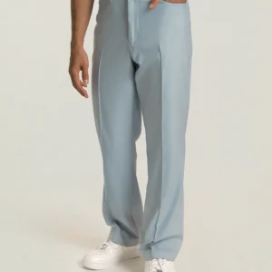 Korean Sky Blue Relaxed Fit Pintuck Pants