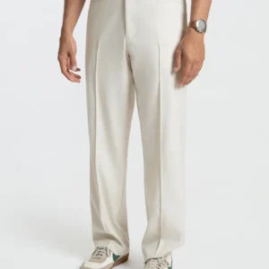 Korean Beige Relaxed Fit Pintuck Pants